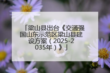 梁山县出台《交通强国山东示范区梁山县建设方案（2025-2035年）》
